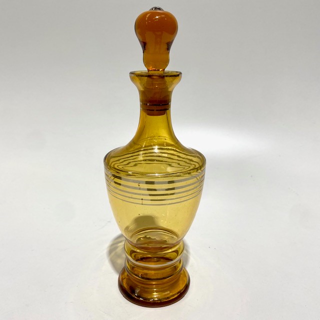 DECANTER, Amber Glass w Gold Rings